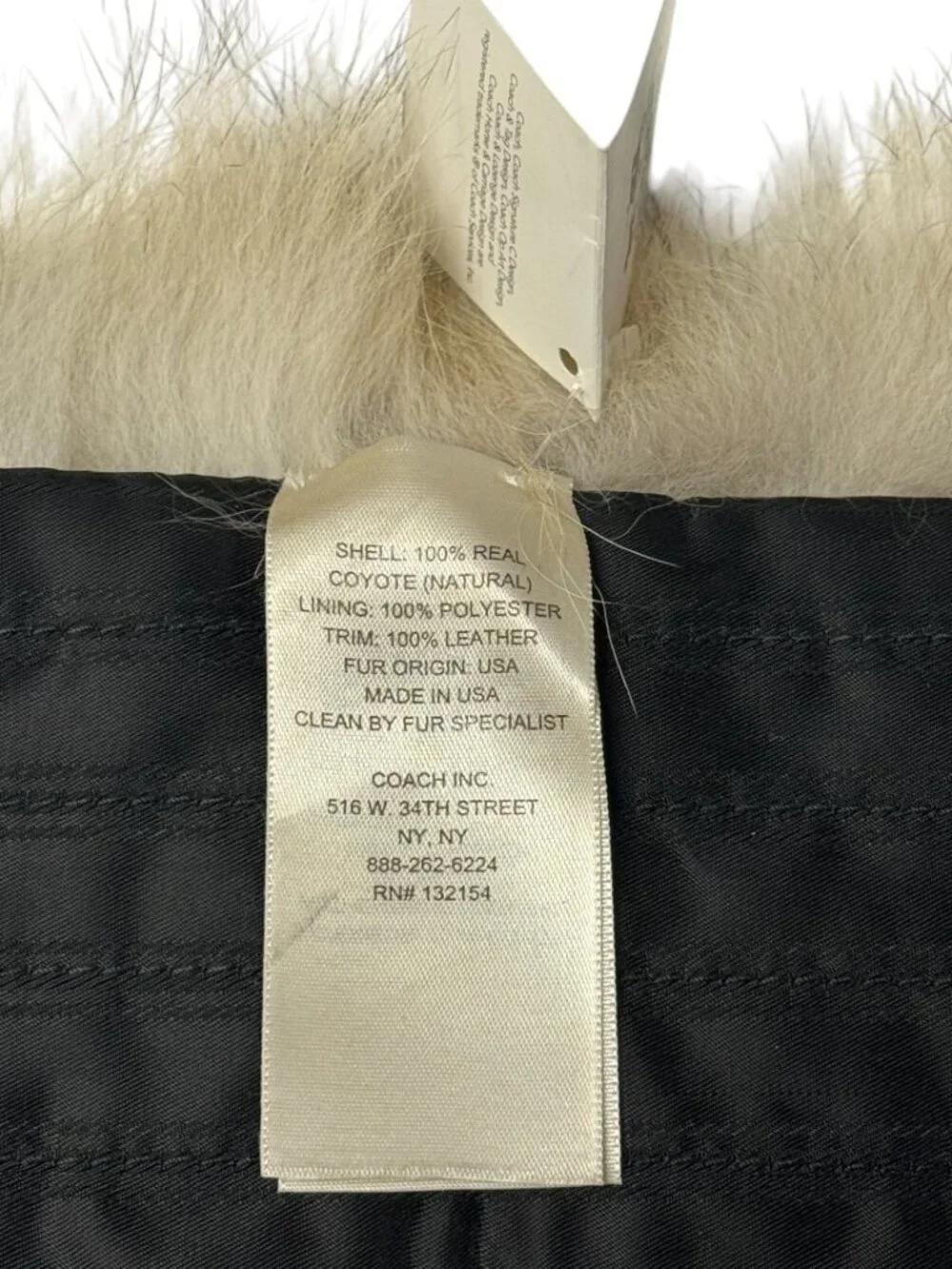 🦊 Coach Real Coyote Fur Scarf Natural Brown With Black Lining Brand New $698 🏷